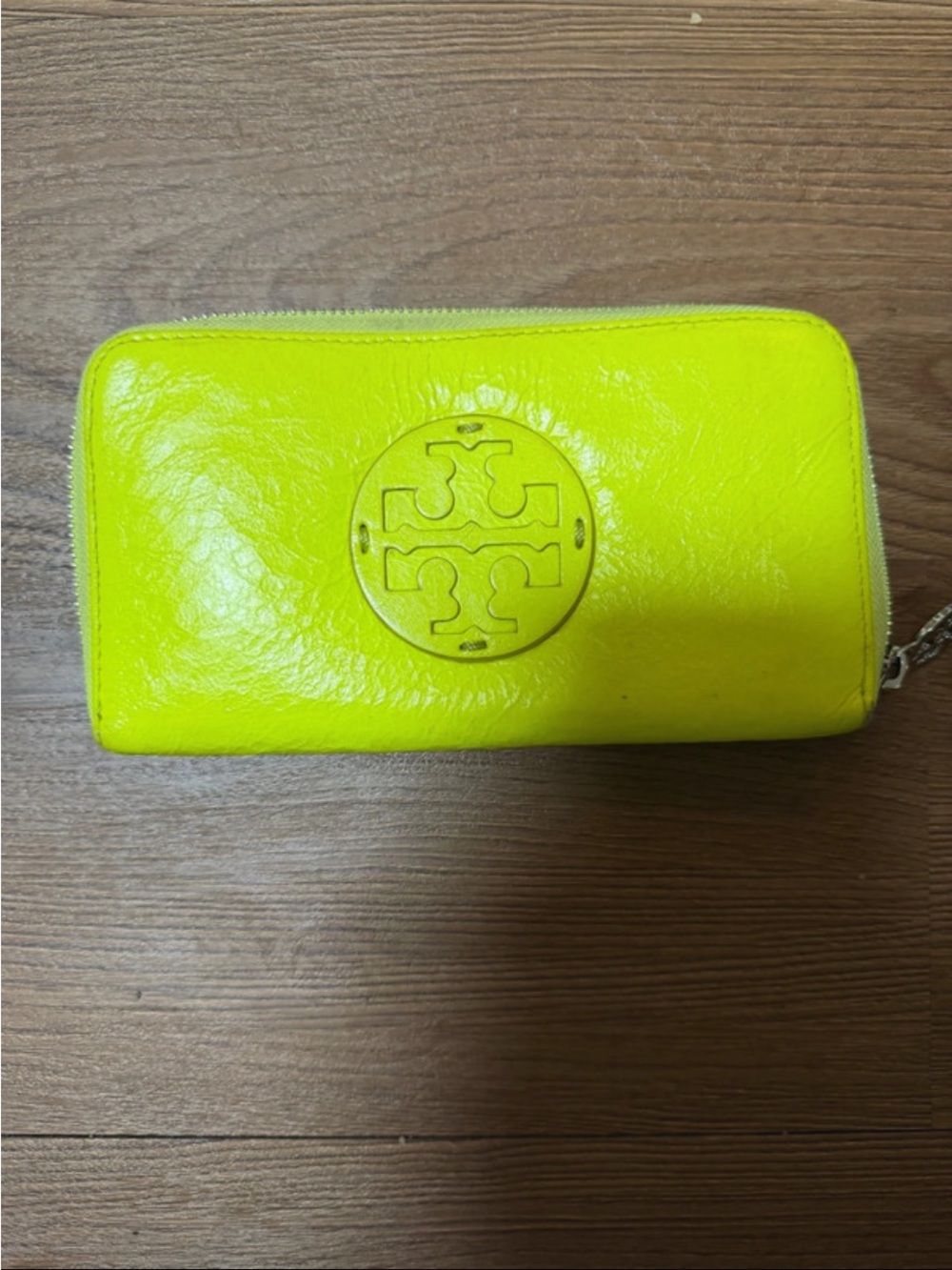 Tory Burch Neon Yellow Zip-Around Leather Wallet
